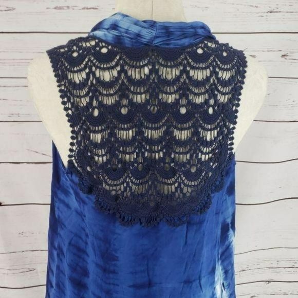 Chicos Blue Tie-Dye Vest With‎ Lace Back Open Front Womens Size 0 - Picture 3 of 7